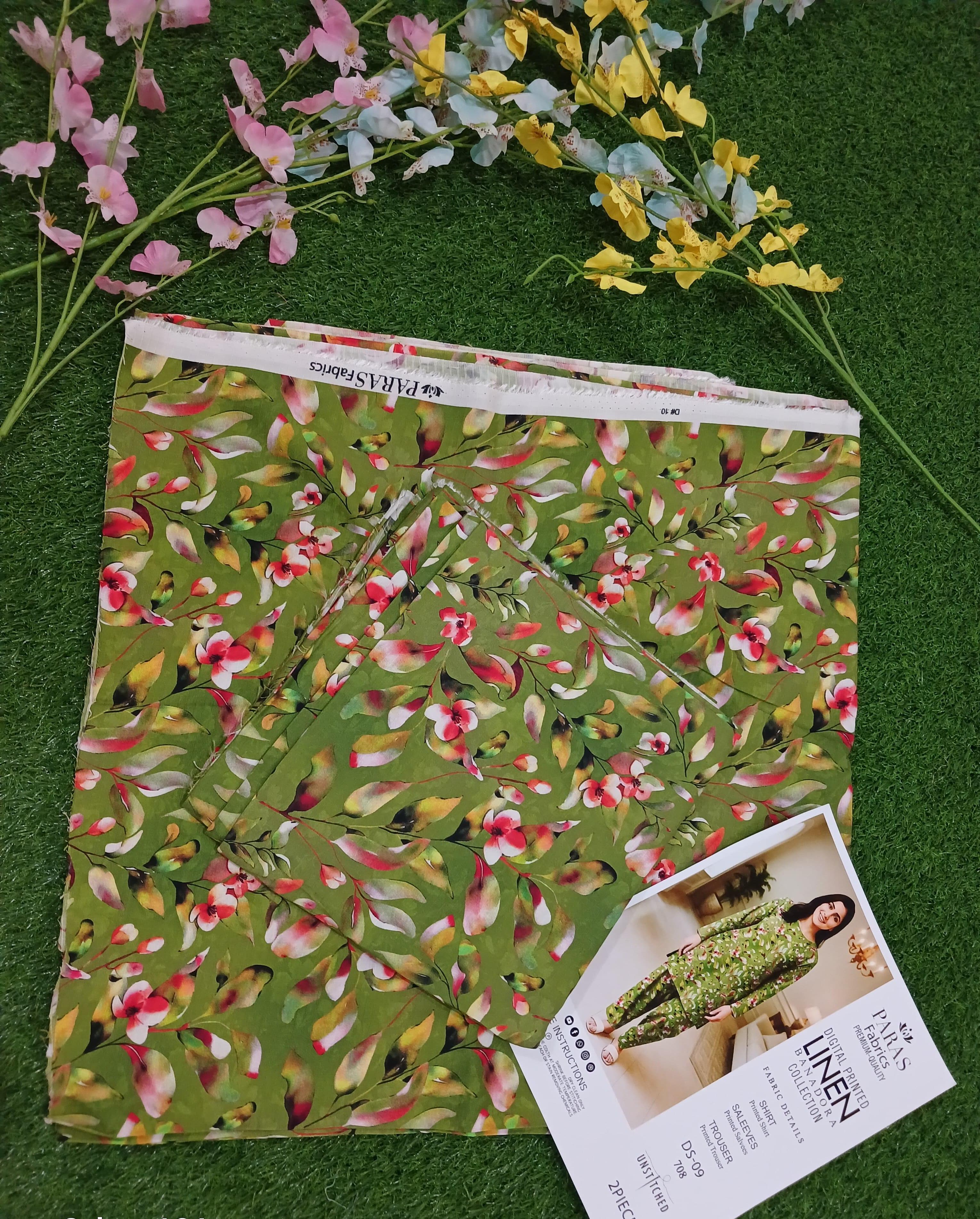 Premium Quality digital printed Linen Banadora 2 -Pc Unstitched .