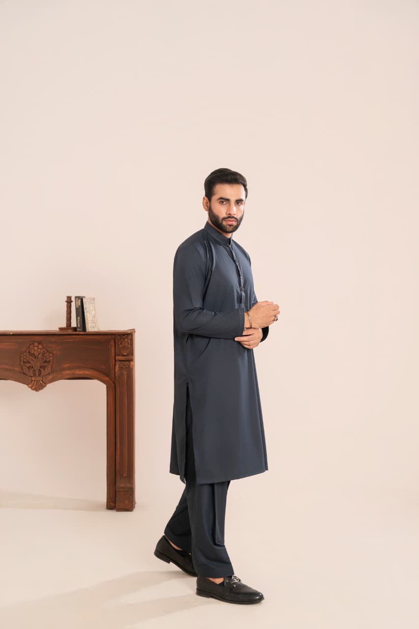 Jet Black Wash and Wear fabric Stitched Men’s Shalwar Kameez.
