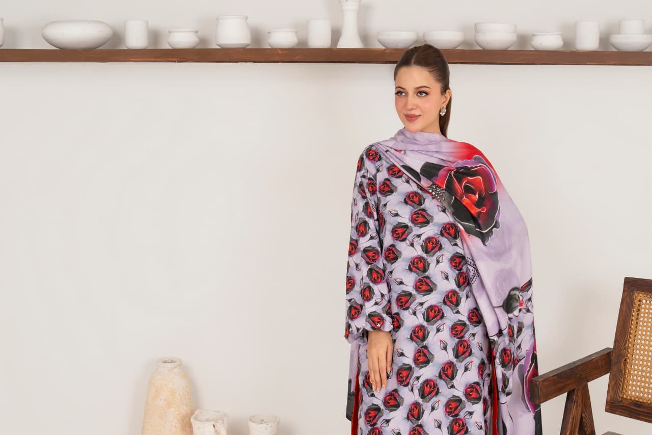 Lavender rouge, Khaddar 3 Pc Unstitched Air Jet Quality.