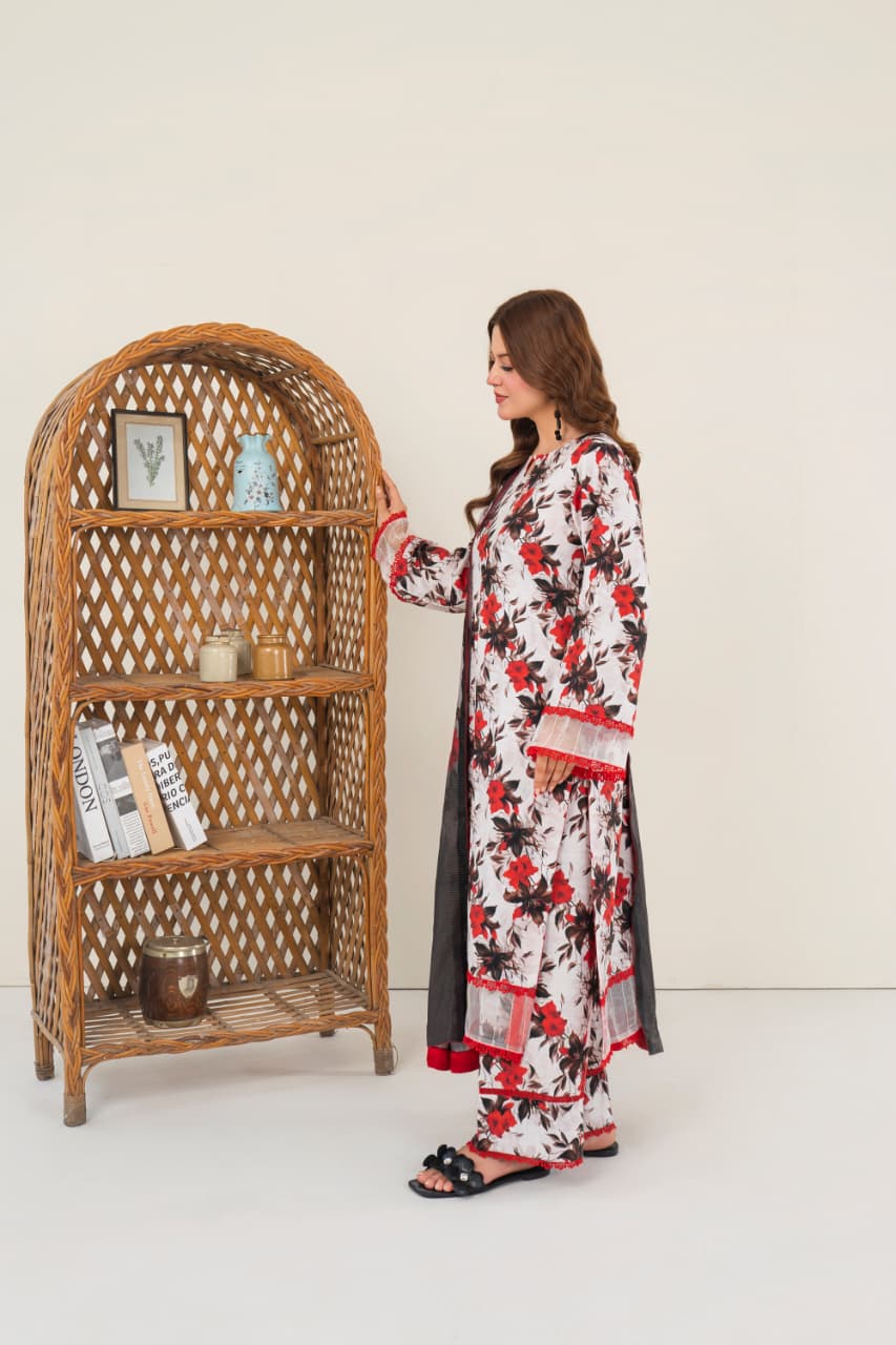 Mystic White Khaddar 3 Pc Unstitched Air Jet Quality.