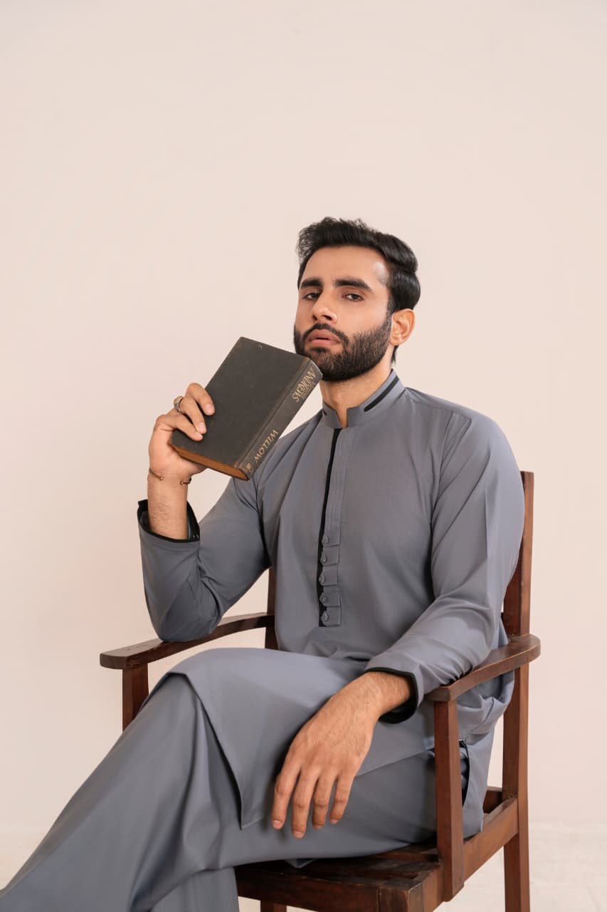 Moonstone Grey Wash and Wear fabric Stiched Men’s Shalwar Kameez. Collection”.