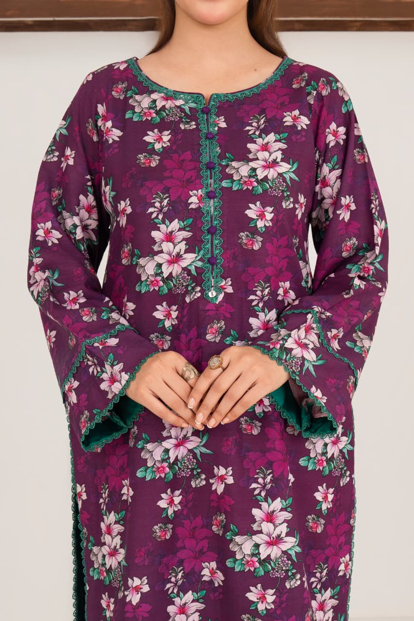 Burgundy , Khaddar 3 Pc Unstitched Air Jet Quality.