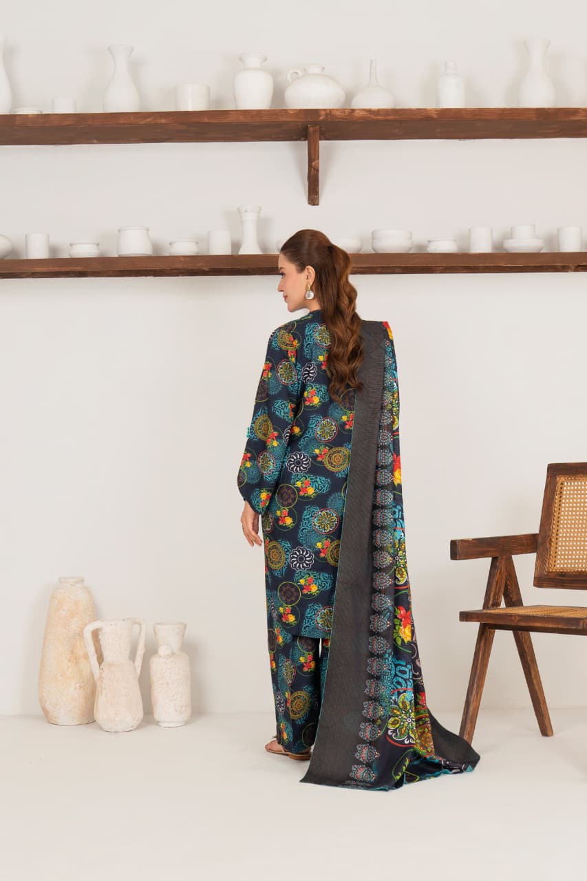 Blue Serenity, Khaddar 3 Pc Unstitched Air Jet Quality.