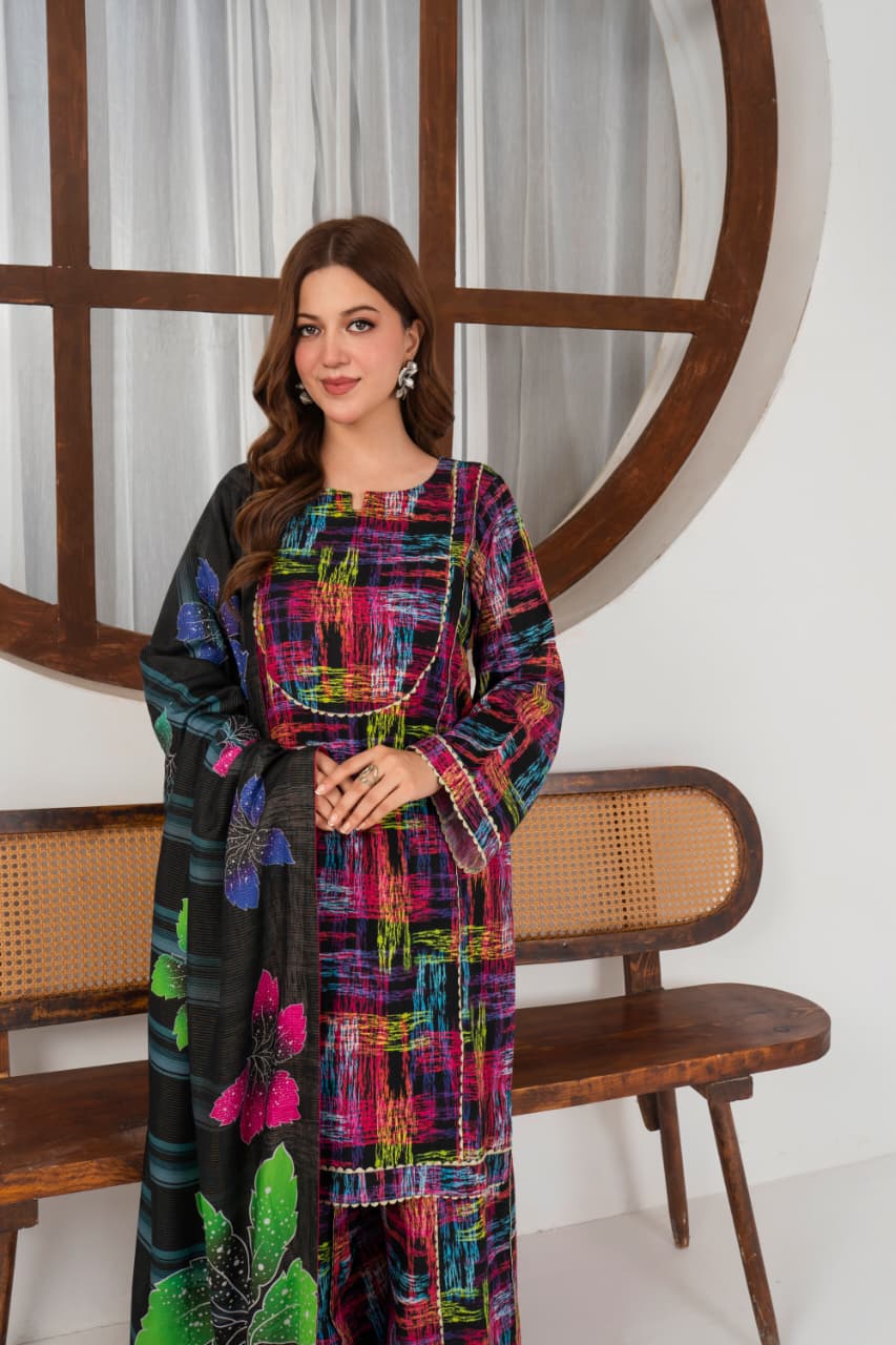 Cosmic flora, Khaddar 3 Pc Unstitched Air Jet Quality.