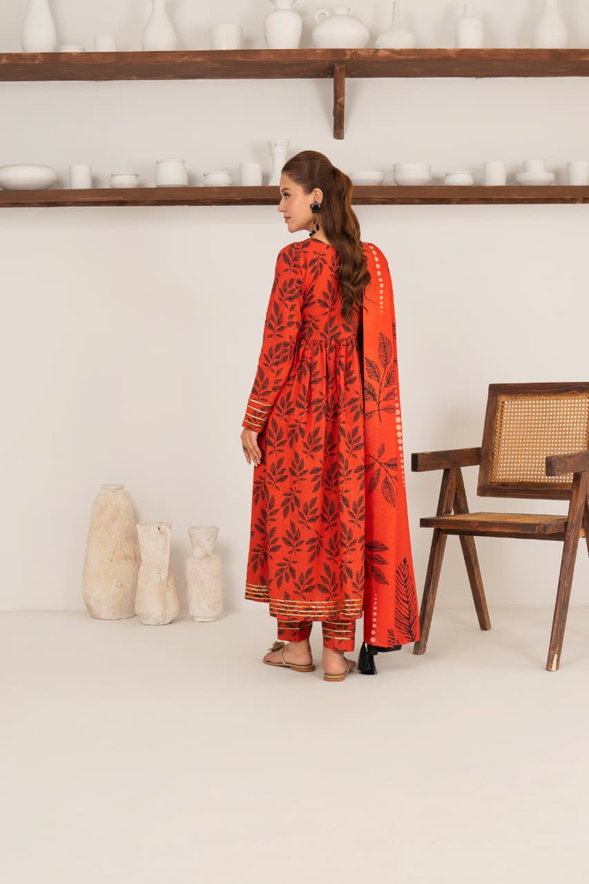Molten Copper, Khaddar 3 Pc Unstitched Air Jet Quality.