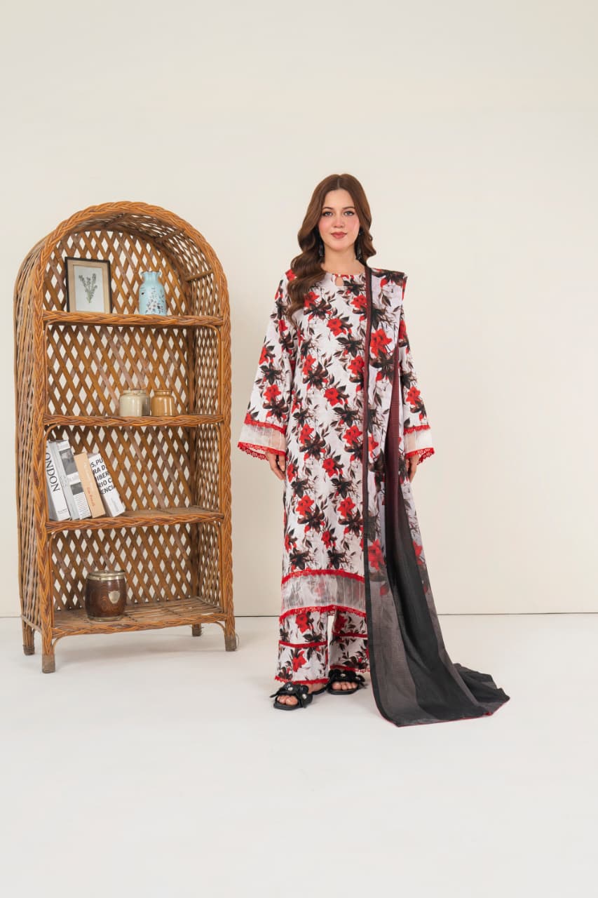 Mystic White Khaddar 3 Pc Unstitched Air Jet Quality.