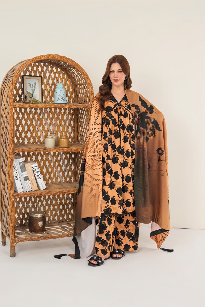 Golden Petal, Khaddar 3 Pc Unstitched Air Jet Quality.