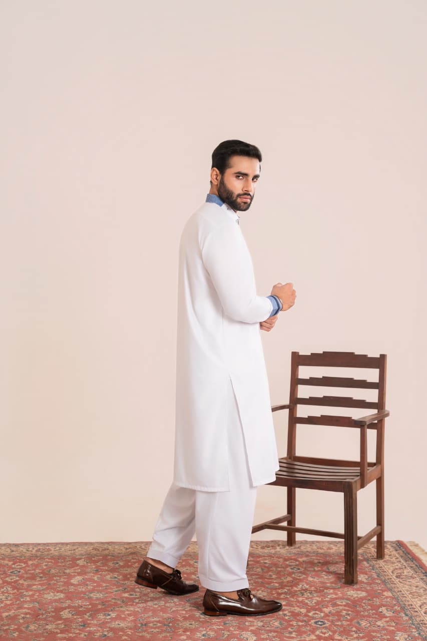 Crystal White Wash and Wear fabric Stitched Men’s Shalwar Kameez.