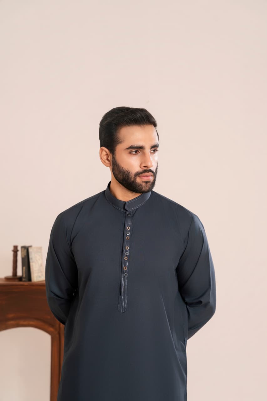 Jet Black Wash and Wear fabric Stitched Men’s Shalwar Kameez.