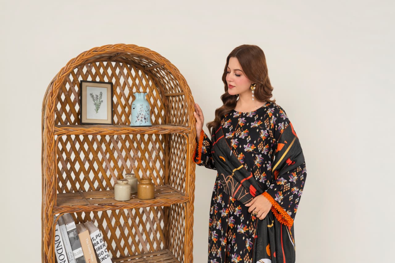 Raven Black, Khaddar 3 Pc Unstitched Air Jet Quality.