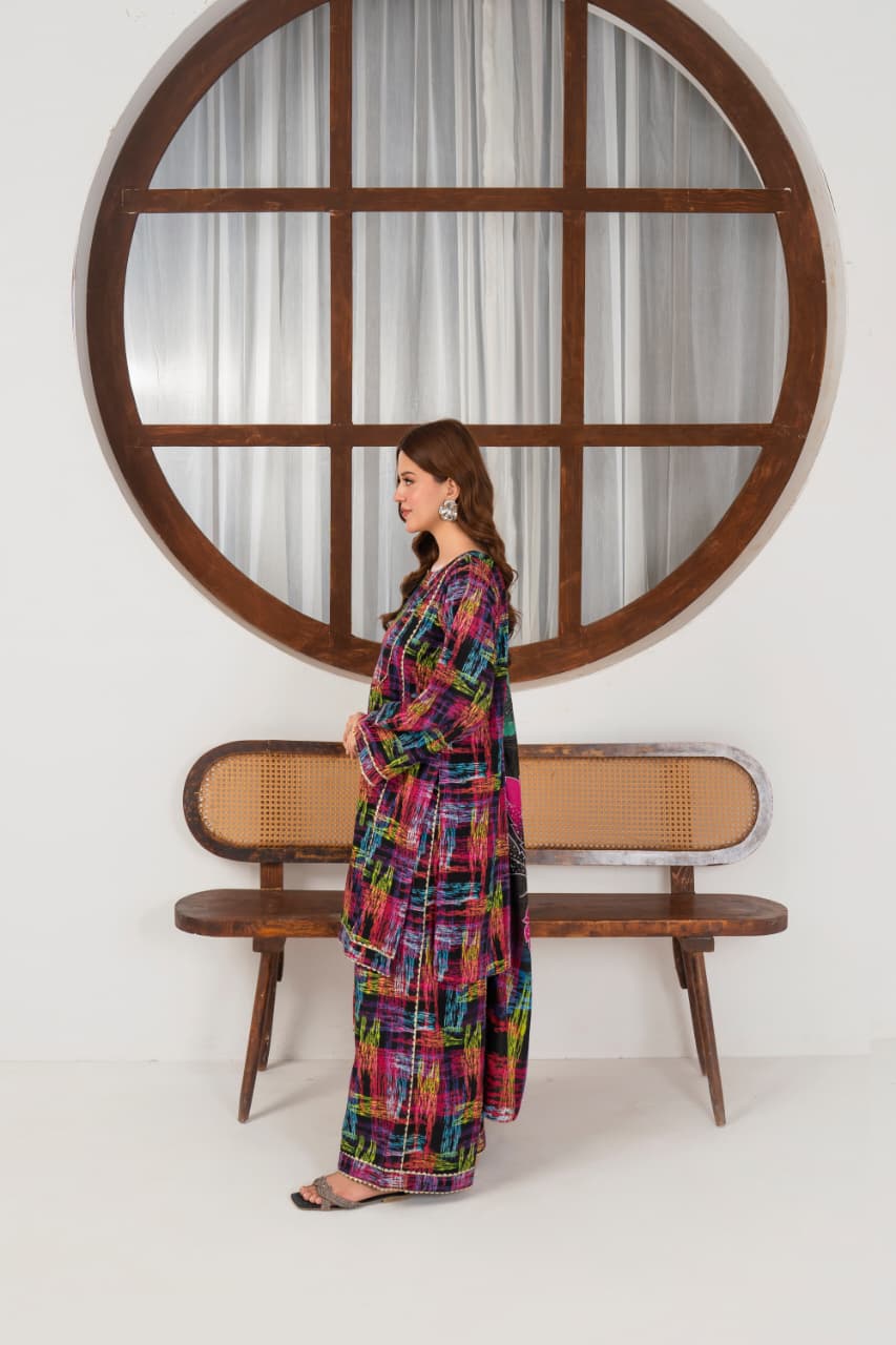 Cosmic flora, Khaddar 3 Pc Unstitched Air Jet Quality.