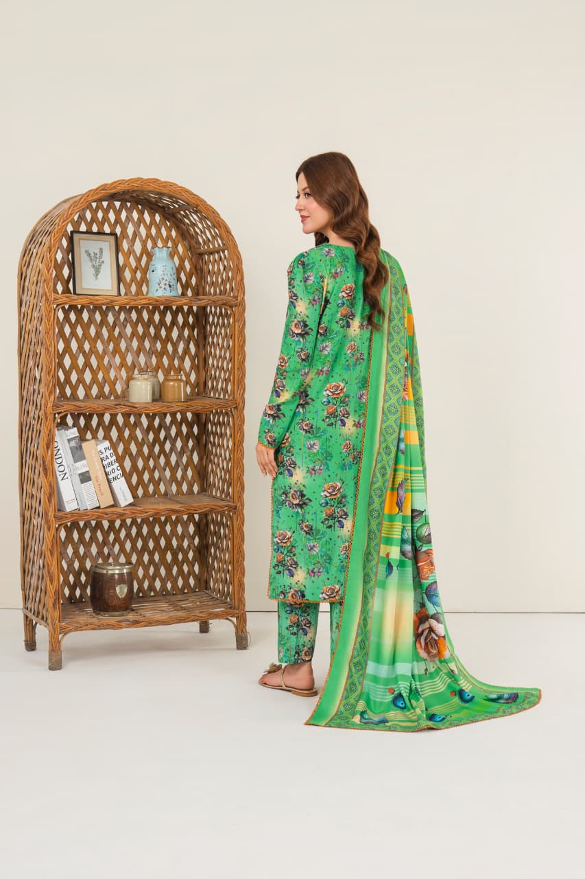 Emarald Green, Khaddar 3 Pc Unstitched Air Jet Quality.