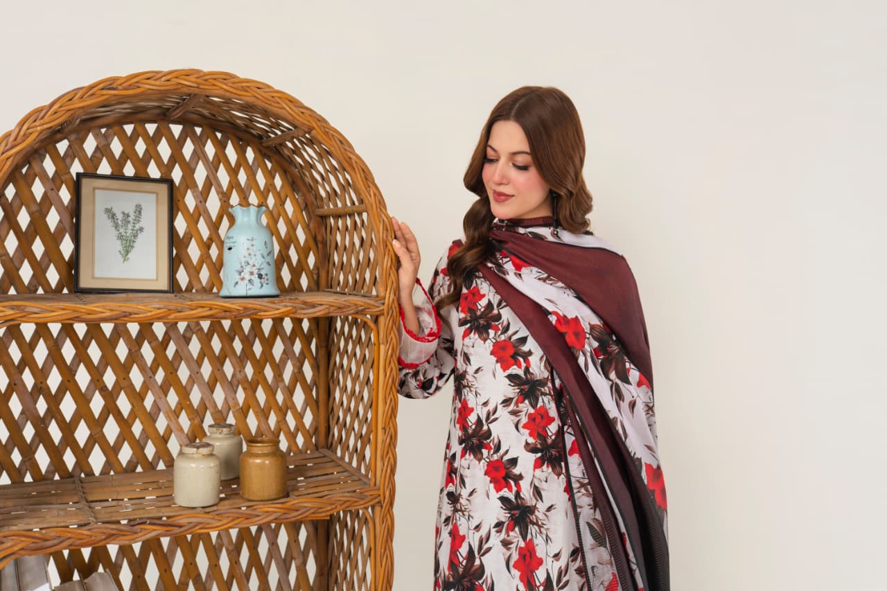 Mystic White Khaddar 3 Pc Unstitched Air Jet Quality.