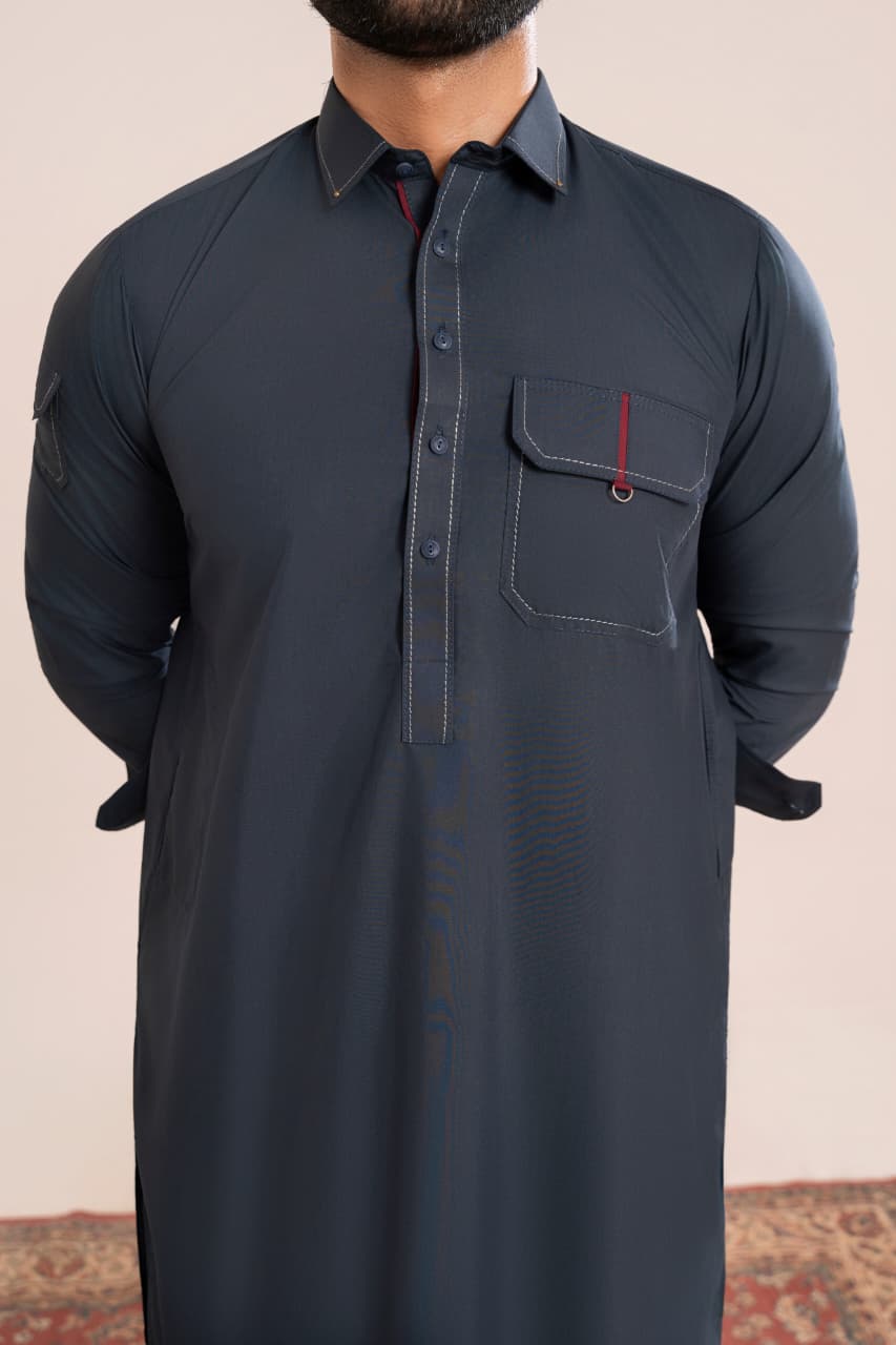 Jet black Wash and Wear fabric Stitched Men’s Shalwar Kameez.