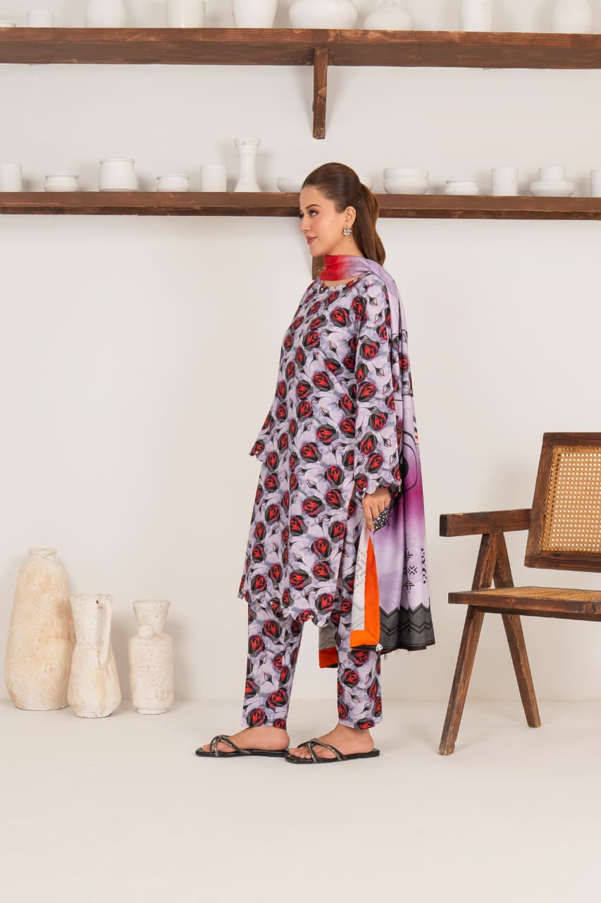 Lavender rouge, Khaddar 3 Pc Unstitched Air Jet Quality.