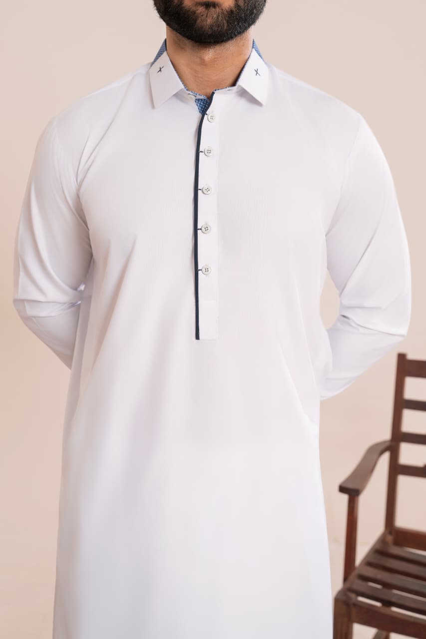 Crystal White Wash and Wear fabric Stitched Men’s Shalwar Kameez.