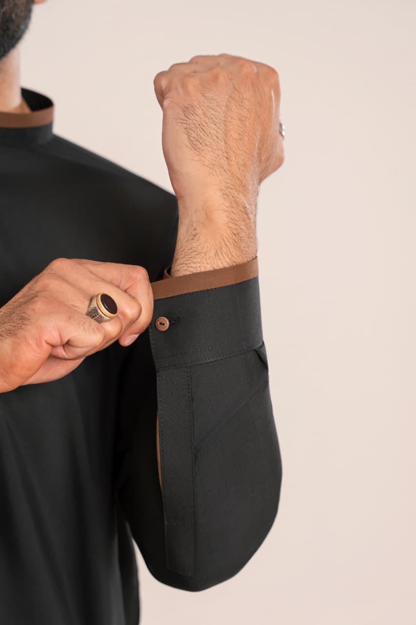 Obsidian black W,ash and Wear fabric Stitched Men’s Shalwar Kameez.