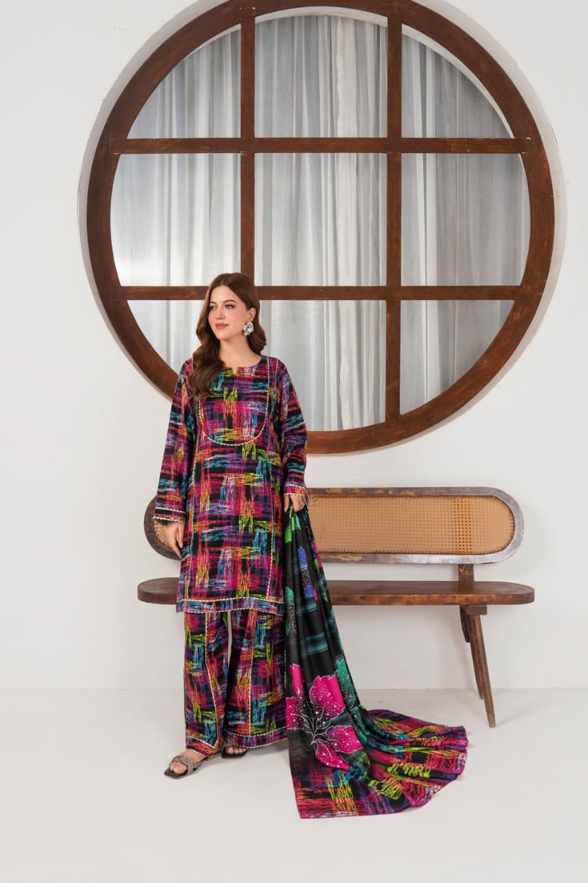 Cosmic flora, Khaddar 3 Pc Unstitched Air Jet Quality.