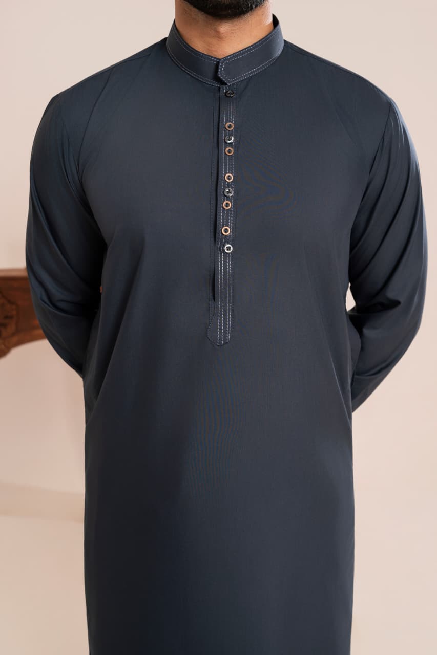 Jet Black Wash and Wear fabric Stitched Men’s Shalwar Kameez.