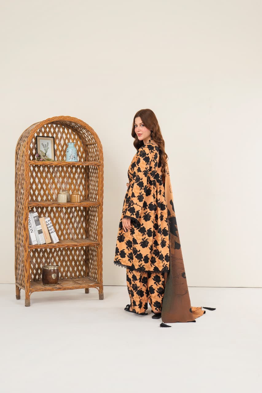 Golden Petal, Khaddar 3 Pc Unstitched Air Jet Quality.