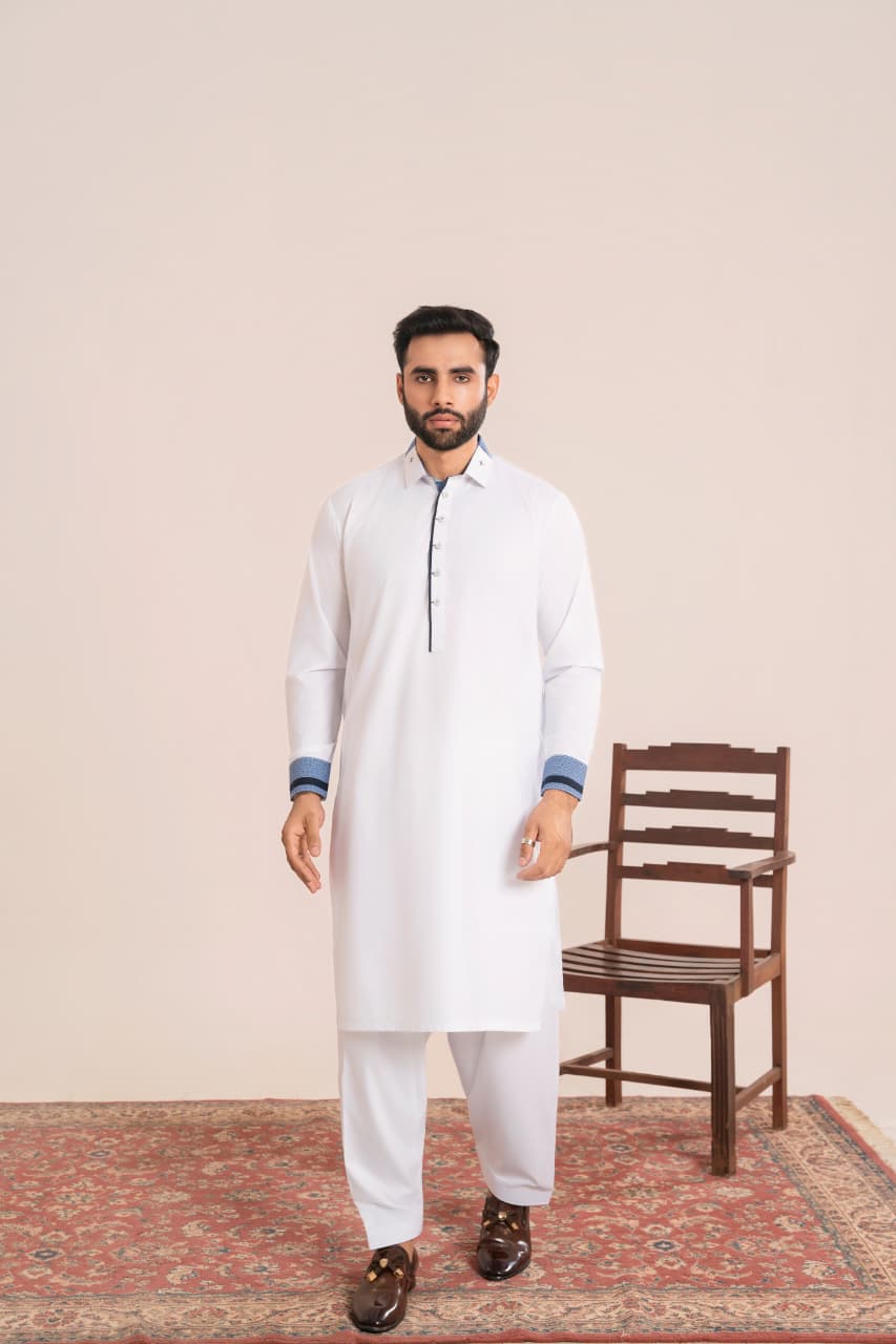 Crystal White Wash and Wear fabric Stitched Men’s Shalwar Kameez.