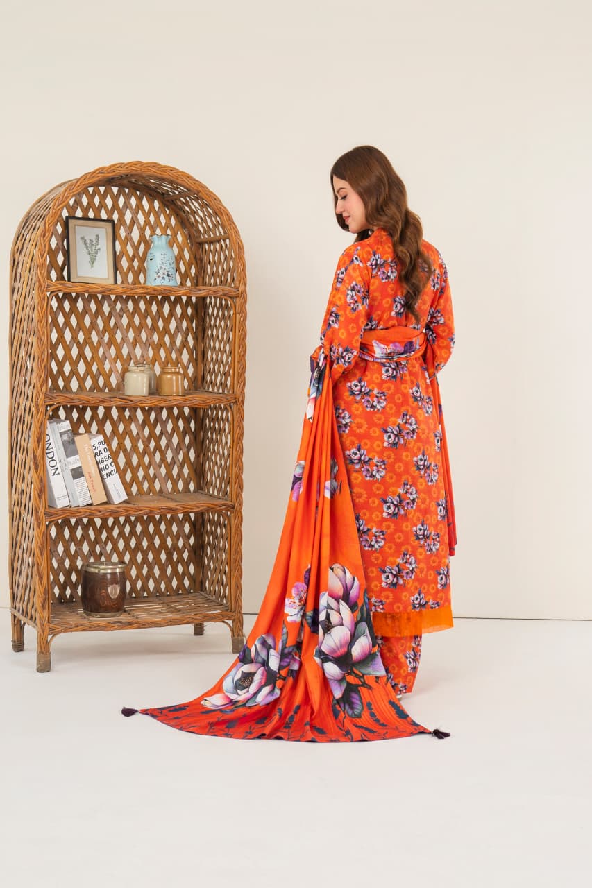 Golden Saffron, Khaddar 3 Pc Unstiched Air Jet Quality.