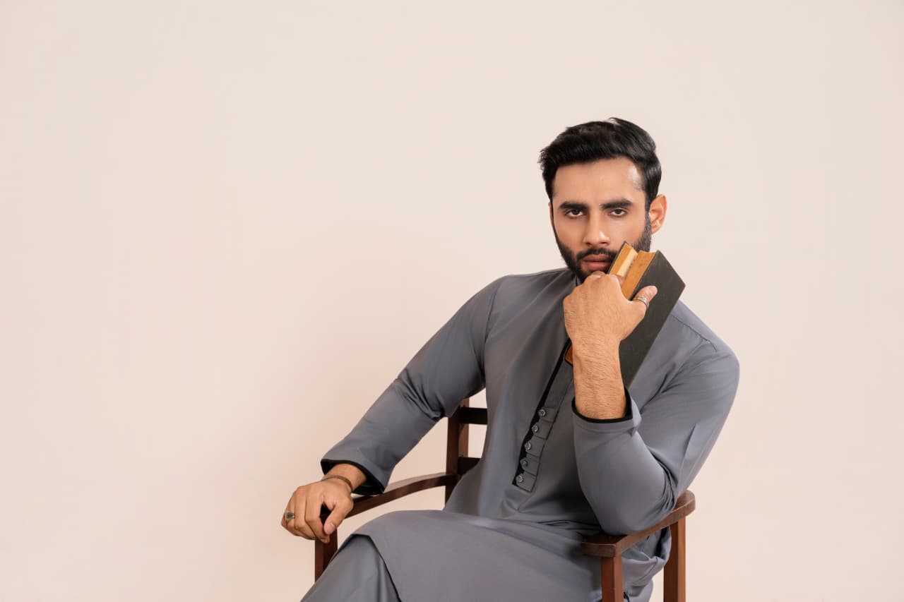 Moonstone Grey Wash and Wear fabric Stiched Men’s Shalwar Kameez. Collection”.