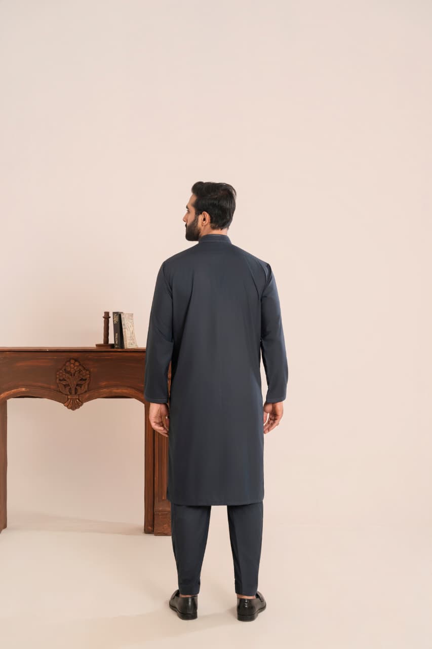 Jet Black Wash and Wear fabric Stitched Men’s Shalwar Kameez.