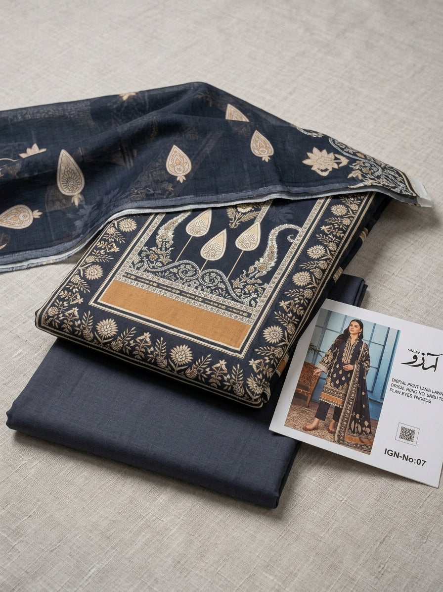 Printed Lawn 3-Pc (NAVY)
