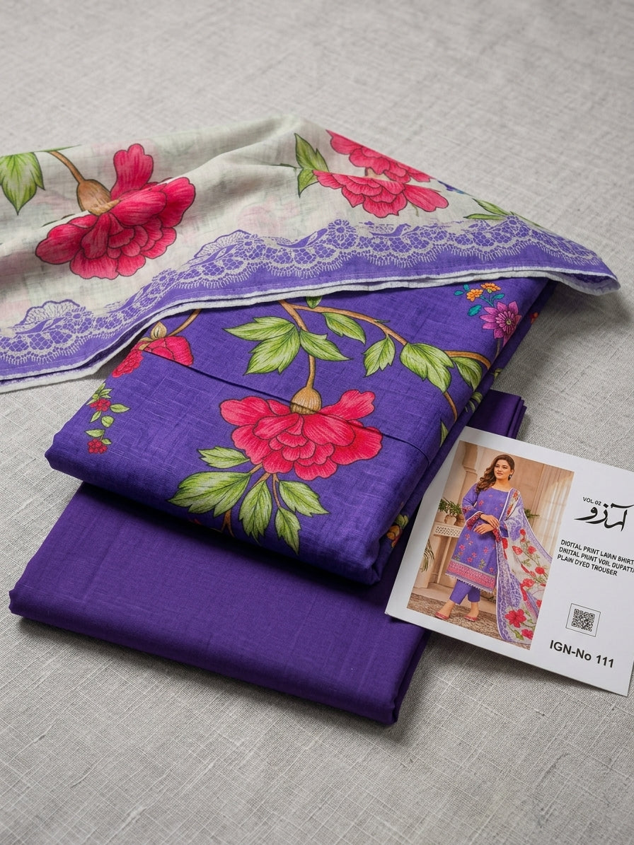 Printed Lawn 3-Pc (LAVENDER)