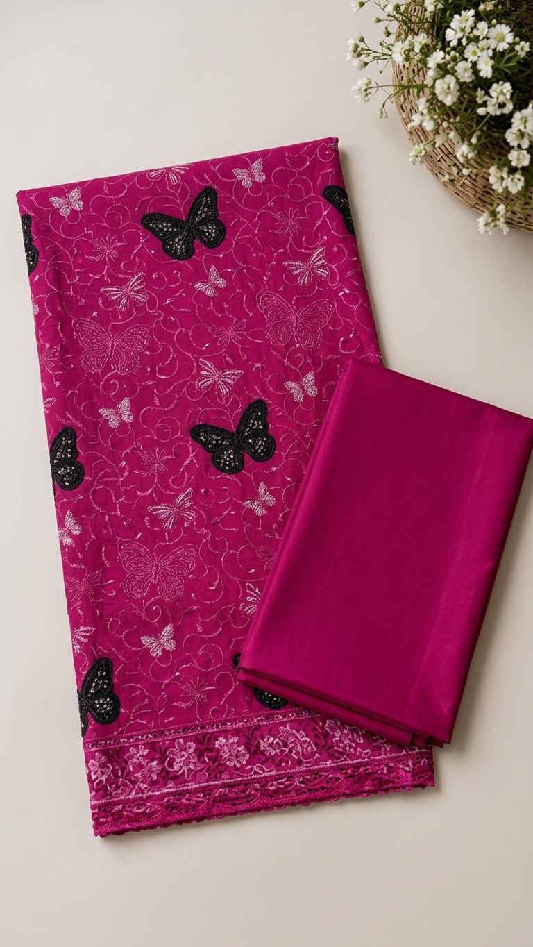 Chicken Kari Embroidered Lawn 2-Pc (ROSE)