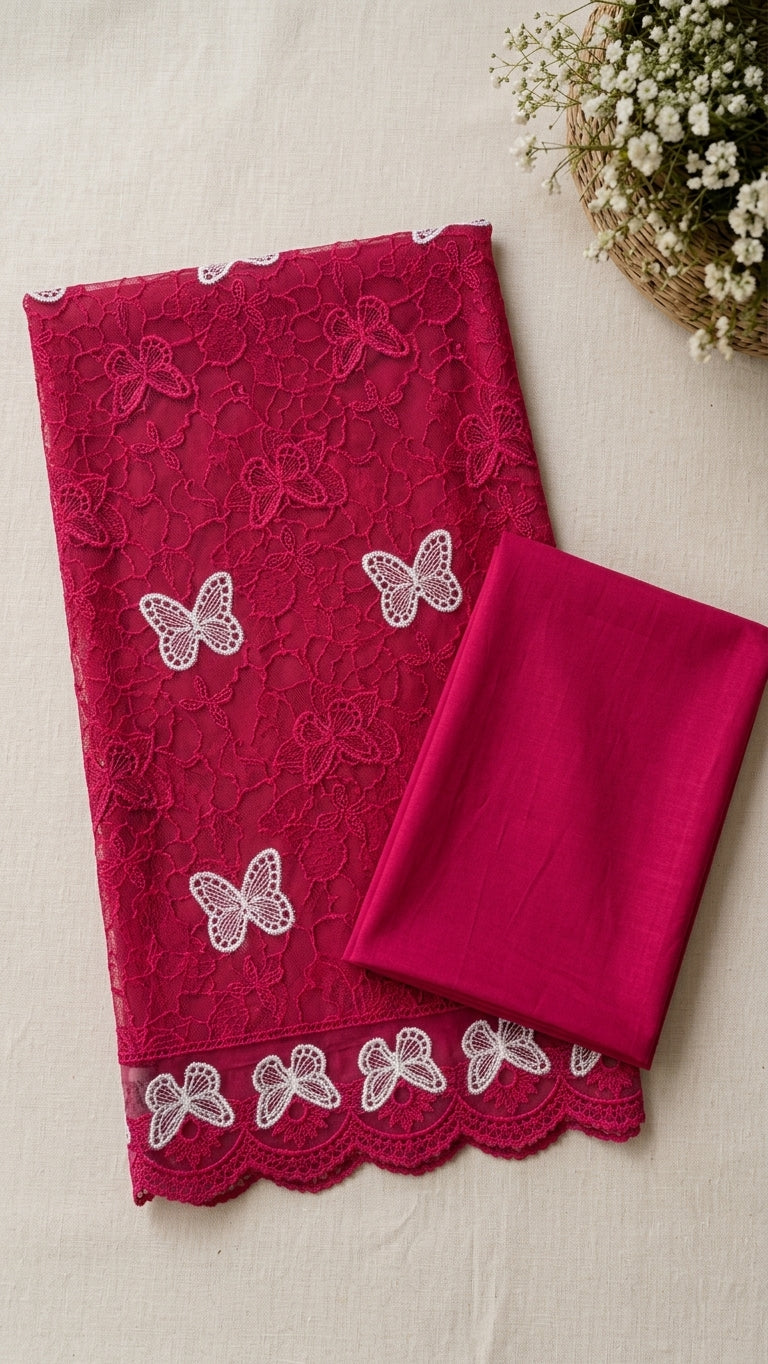 Chicken Kari Embroidered Lawn 2-Pc (RED)