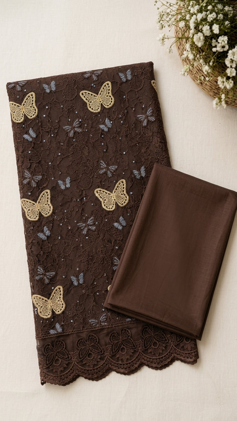 Chicken Kari Embroidered Lawn 2-Pc (BROWN)