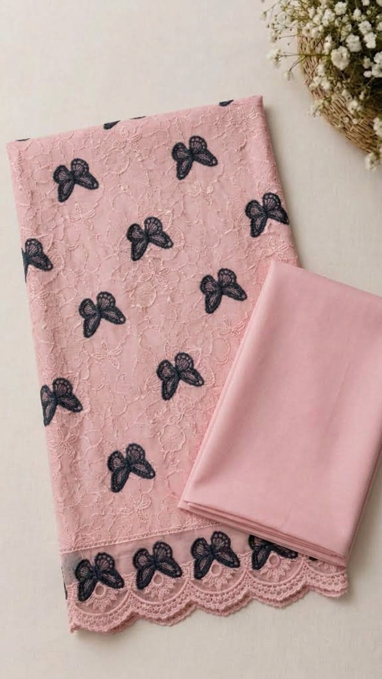 Chicken Kari Embroidered Lawn 2-Pc (PINK)
