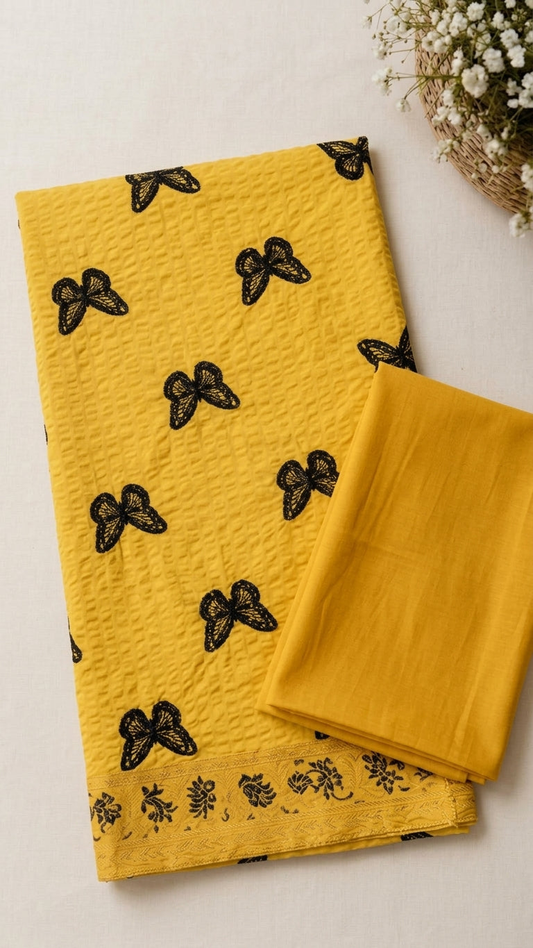 Chicken Kari Embroidered Lawn 2-Pc (YELLOW)