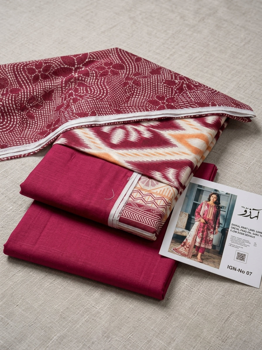 Printed Lawn 3-Pc (RED)