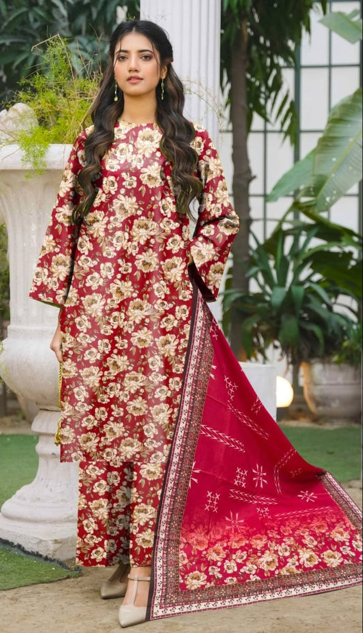 Bridal Red , khaddar 3 pcs unstitched ,Vol.2.
