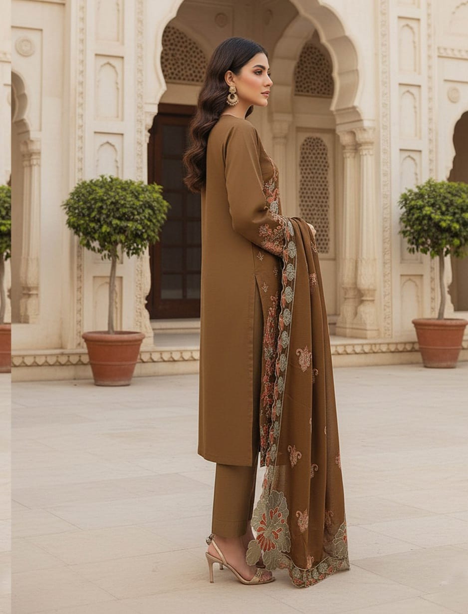 Bronze Whisper , Banadora wool 2 head Embroidered 3 Pcs.