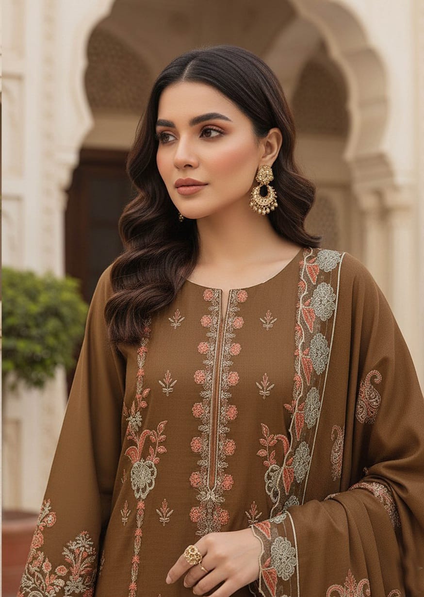 Bronze Whisper , Banadora wool 2 head Embroidered 3 Pcs.