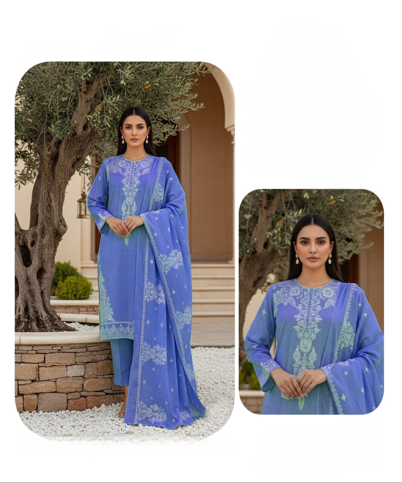 Sky Veil. Chamki Wool 2 head embroidered 3 pcs.