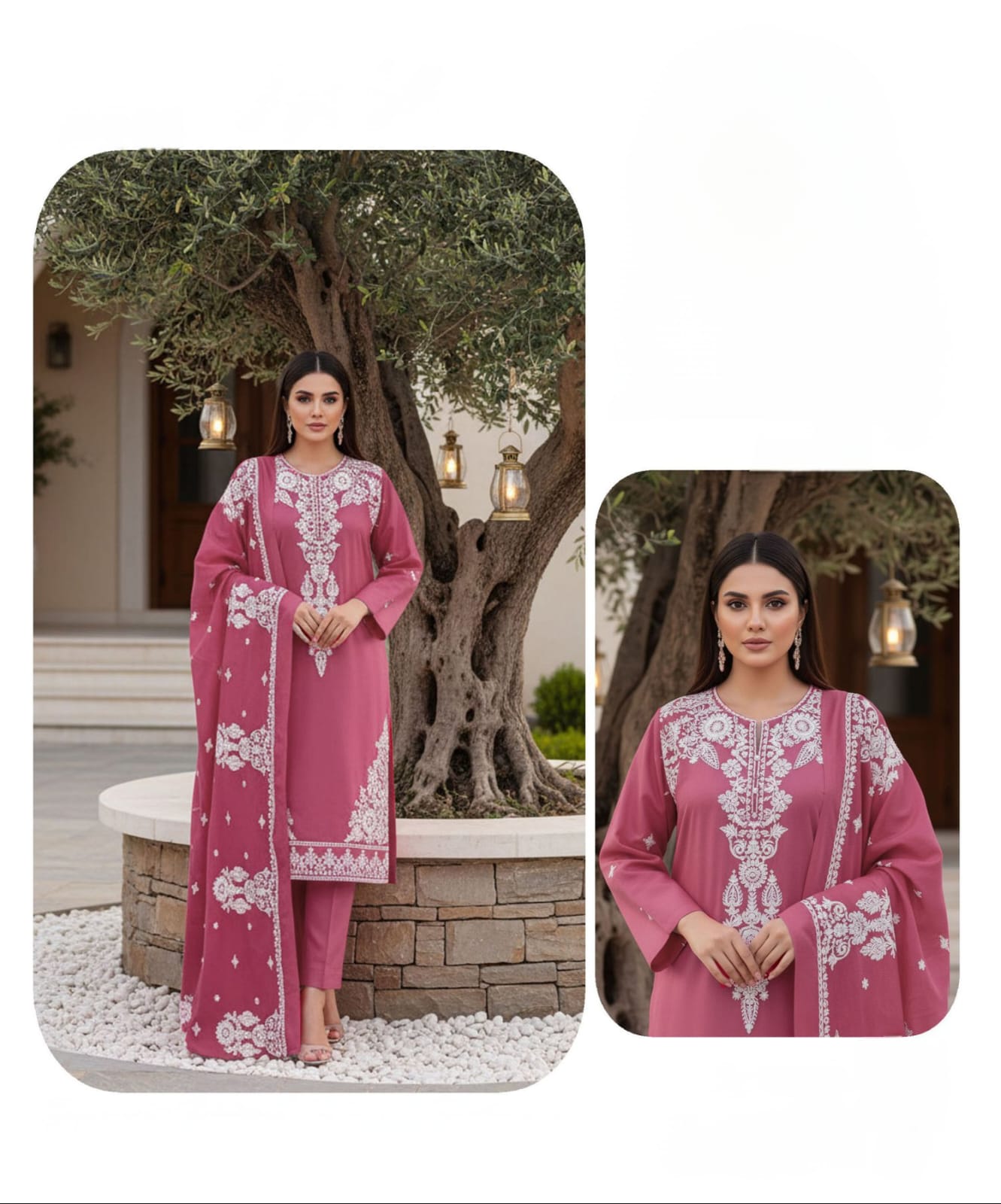 Ruby blush , Chamki Wool 2 head embroidered 3 pcs.