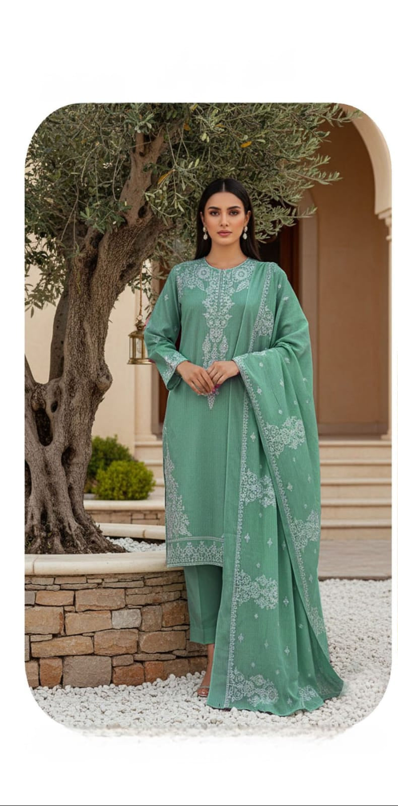 pistachio pearl, Chamki Wool 2 Head Embroidered 3 pcs.