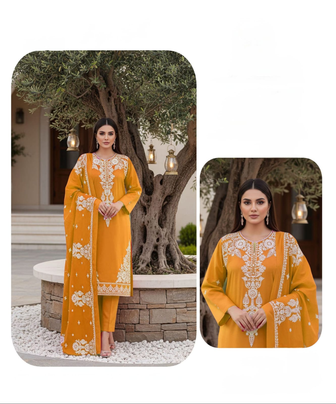 Amber blaze, Chamki Wool 2 head embroidered 3pcs