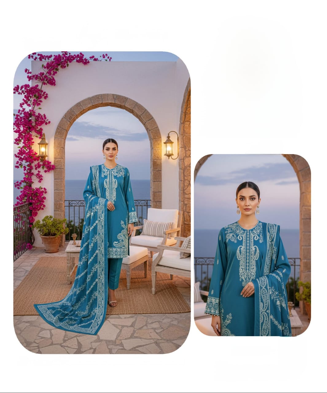 Skyline, Chamki wool 2 Head Embroidered 3 pcs