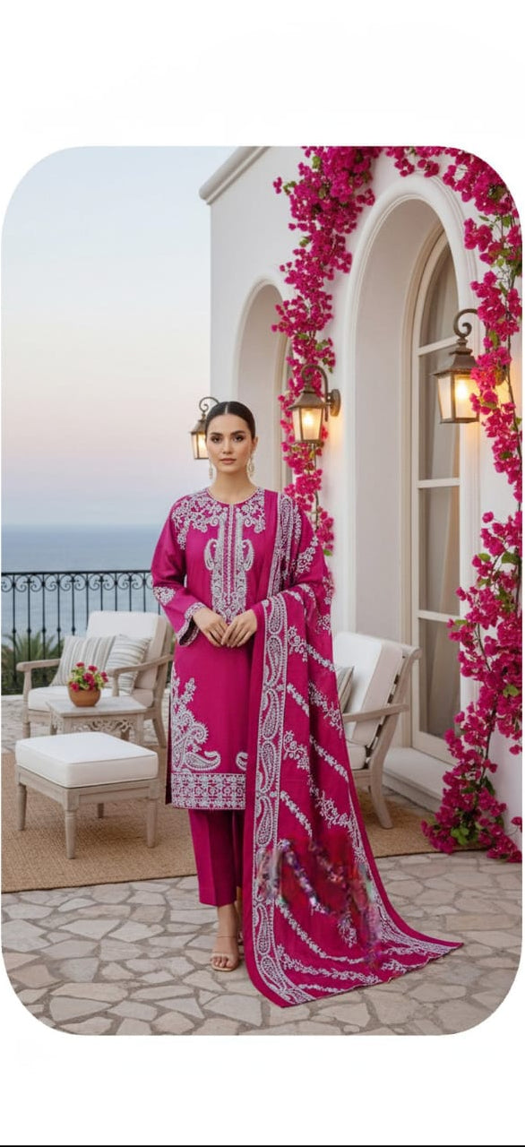 Rosetta Pink, Chamki Wool 2 head Embroiderd 3 pcs