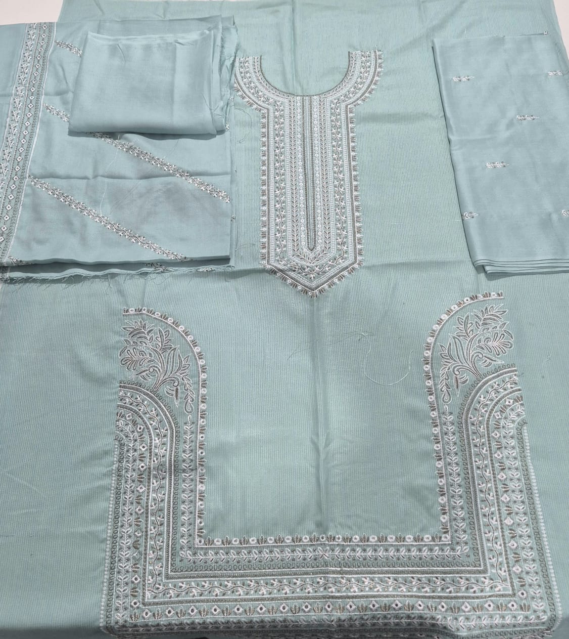 Frosted Sky, Chamki Zari Wool 2 head Embroidered 3 pcs