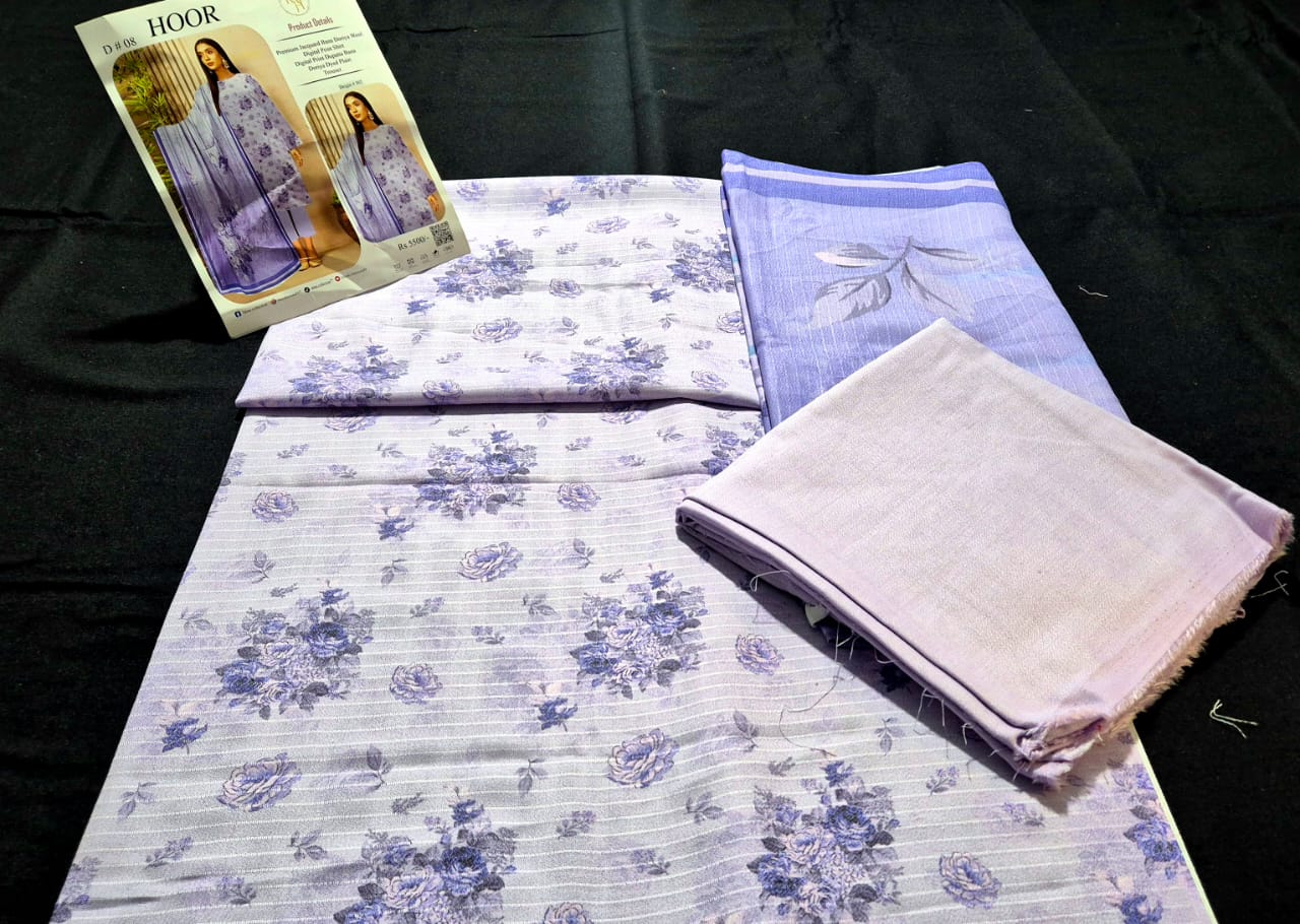 Lilac , Dhanak jacquard Banadoriya wool digital printed