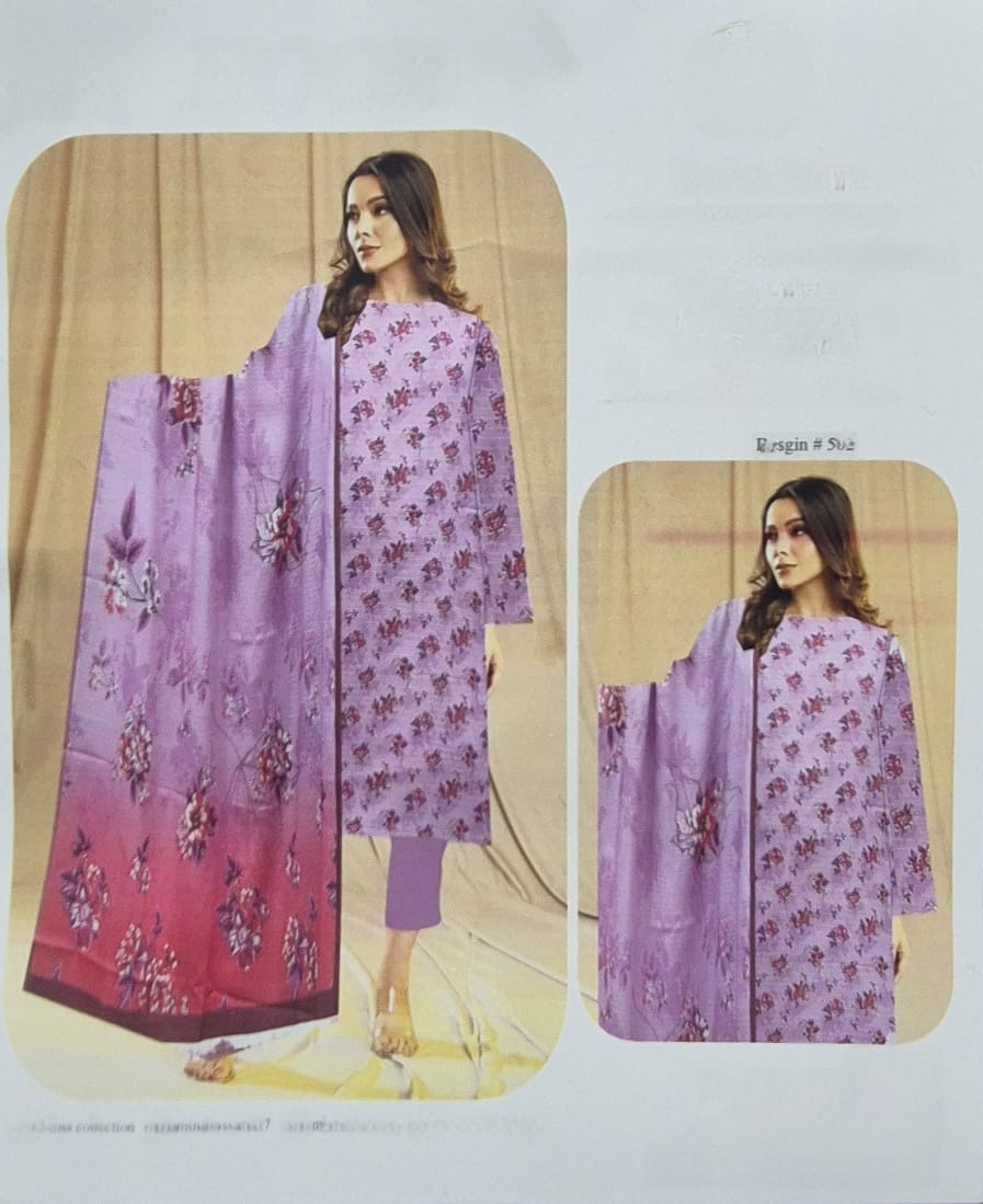 Nova Pink , Dhanak Jacquard banadoriya Wool 3 pcs digital printed