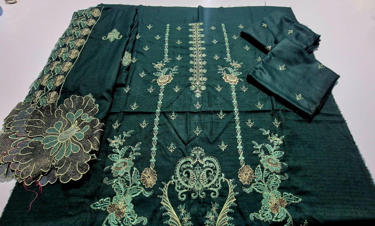 Forest Green, Wool Embroidered Banadora 3 pcs.