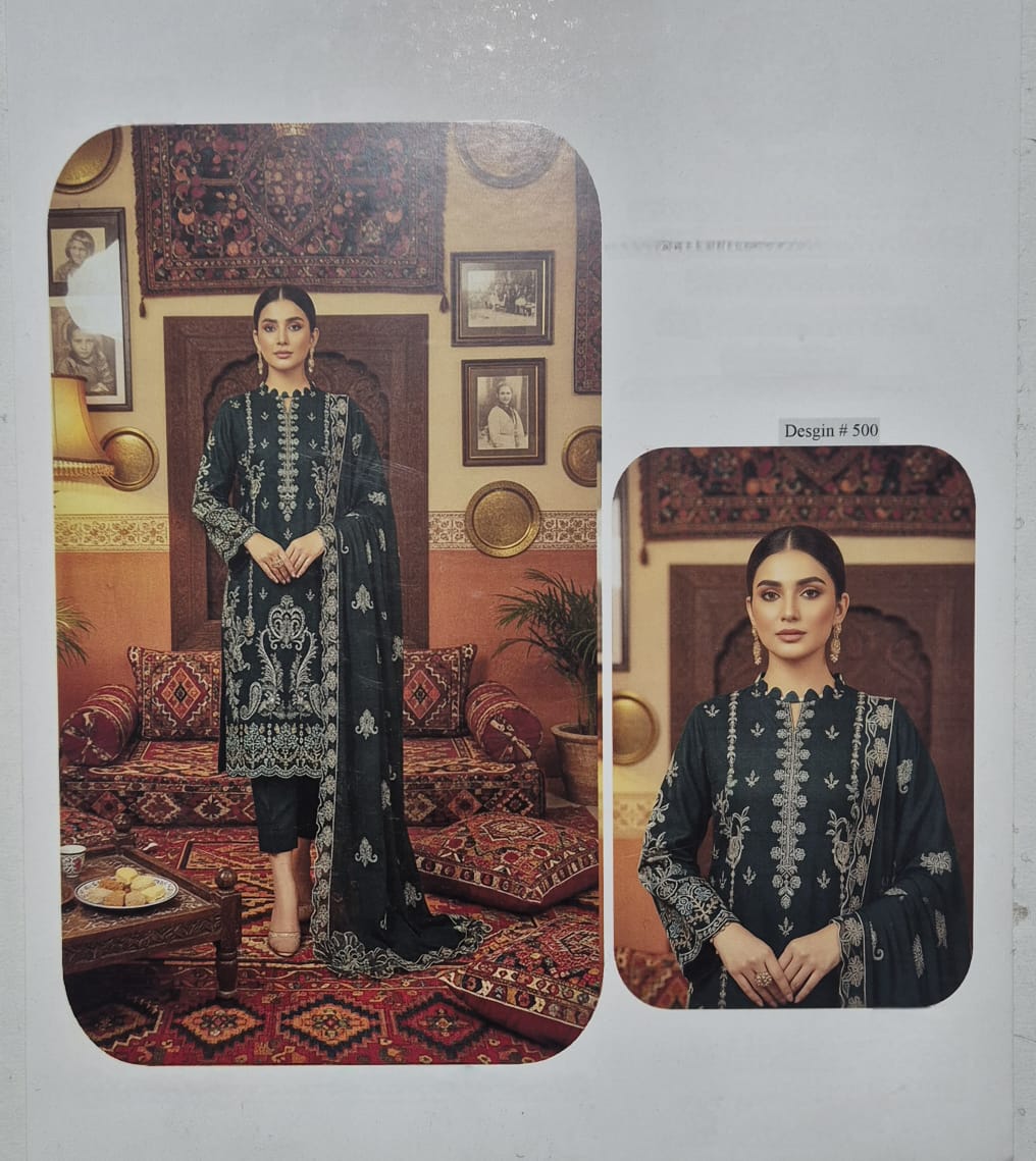 Forest Green, Wool Embroidered Banadora 3 pcs.